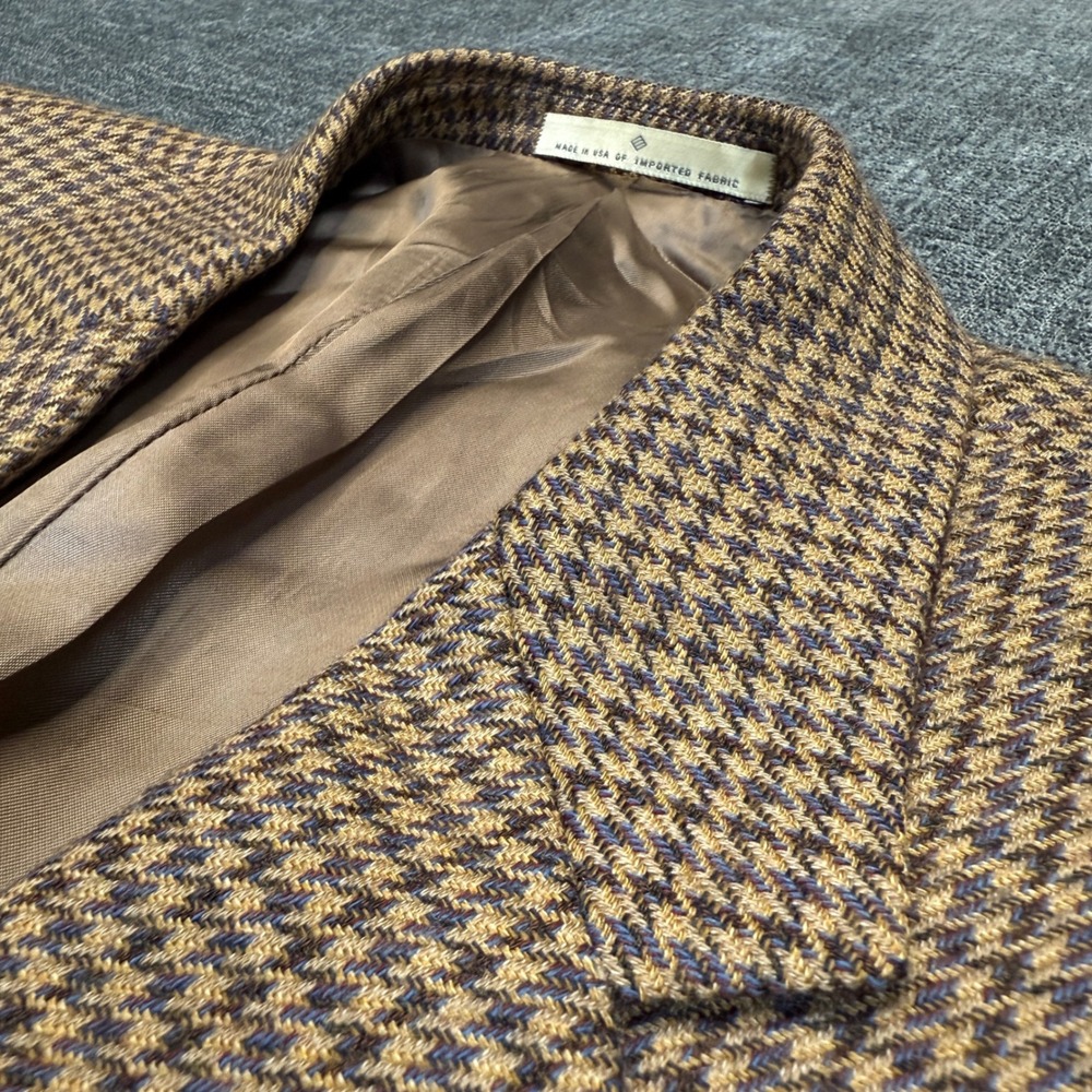 Joseph Abboud Blazer Mens 42L Wool Cashmere Houndstooth Brown SportCoat
